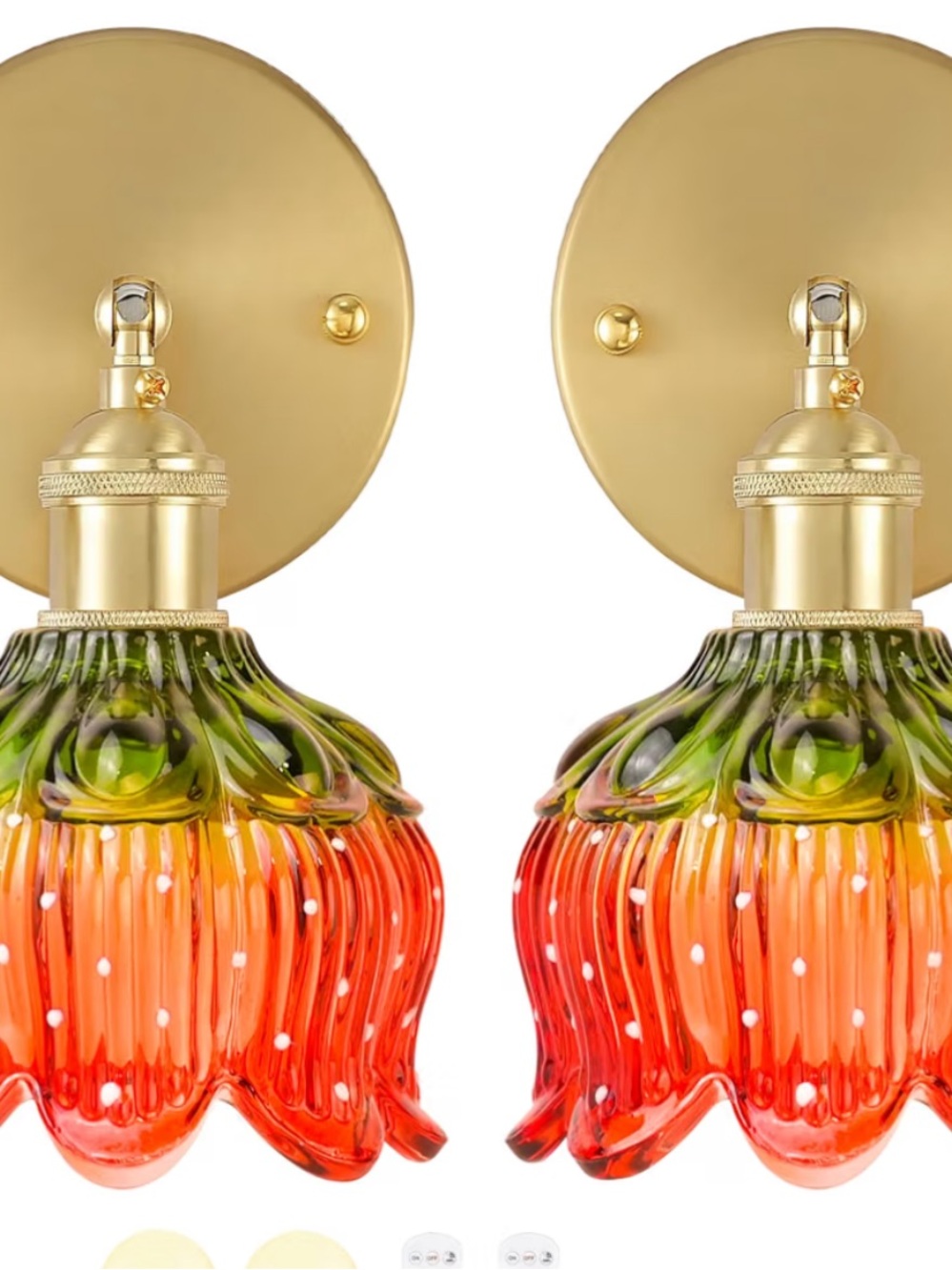 Gold Wall Sconce with Green and Red Glass Flower Shade